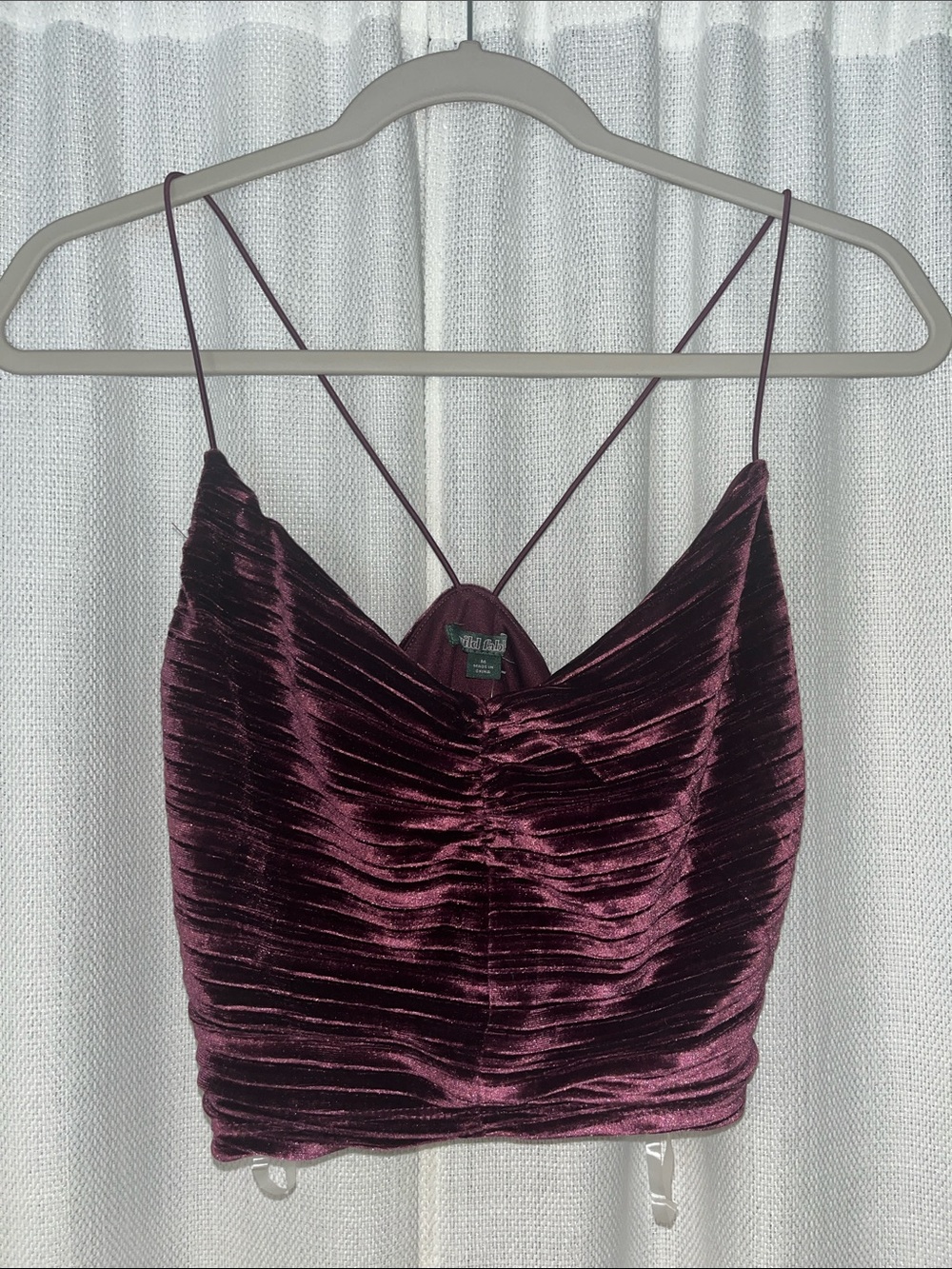 NWT wild fable Velvet Ruched Spaghetti Strap Crop Top - Wine
